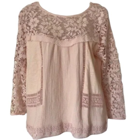 Guest Editor for Anthropologie Pink Cotton Gauze and Lace Top - S - Picture 1 of 12